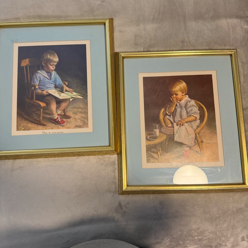 Vintage 1969 James Ingwersen Gary & Gretchen Framed‎ Set of 2 - Picture 2 of 13